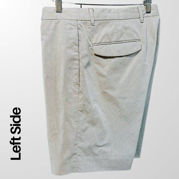 Theory Men's Pinstripe Flat Front Shorts in Beige - 33 - Picture 3 of 15